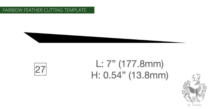 FEATHER CUTTING TEMPLATE PRE-GLUE (1-40)-Tool-Fairbow-Left wing-Trailing rear point profile 7" no. 27-Fairbow