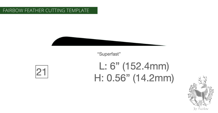 FEATHER CUTTING TEMPLATE PRE-GLUE (1-40)-Tool-Fairbow-Right wing-Parabolic super fast 6" no.21-Fairbow