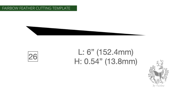 FEATHER CUTTING TEMPLATE PRE-GLUE (1-40)-Tool-Fairbow-Right wing-Trailing rear point profile 6" no. 26-Fairbow