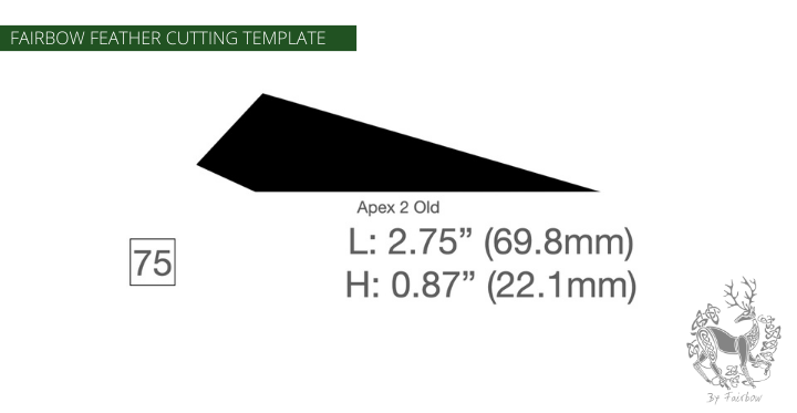 FEATHER CUTTING TEMPLATE PRE-GLUE (41-80)-Tool-Fairbow-Left wing-Apex 2 Old, 2.75 inch, no 75b-Fairbow