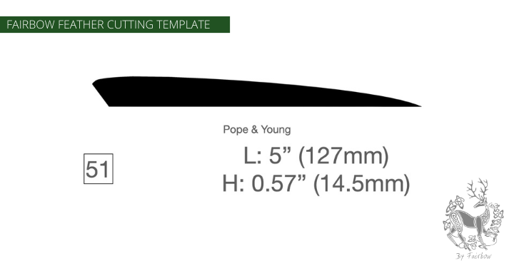 FEATHER CUTTING TEMPLATE PRE-GLUE (41-80)-Tool-Fairbow-Left wing-Classic pope and young 5" no.51-Fairbow