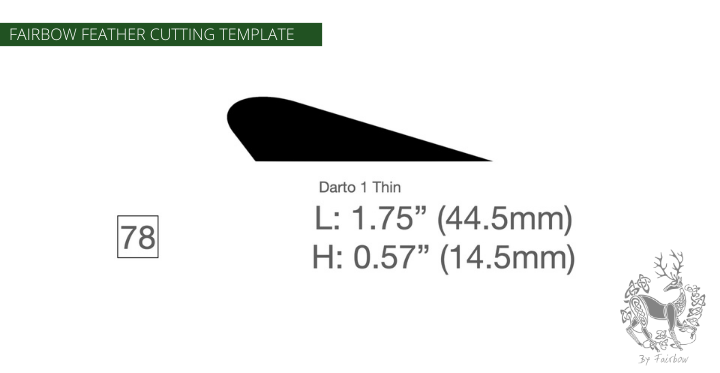 FEATHER CUTTING TEMPLATE PRE-GLUE (41-80)-Tool-Fairbow-Left wing-Darto 1, thin, 1.75 inch, no 78b-Fairbow