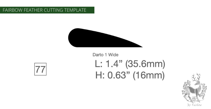 FEATHER CUTTING TEMPLATE PRE-GLUE (41-80)-Tool-Fairbow-Left wing-Darto 1 wide, 1.4 inch, no 77b-Fairbow