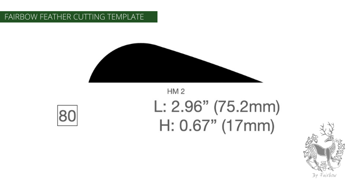 FEATHER CUTTING TEMPLATE PRE-GLUE (41-80)-Tool-Fairbow-Left wing-HM 2, 2.96 inch, No 80b-Fairbow