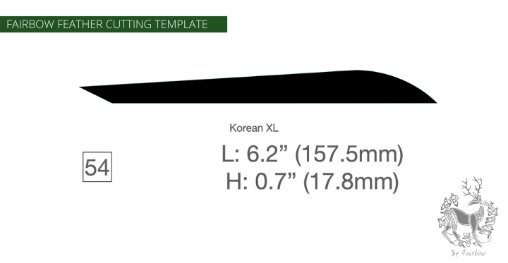 FEATHER CUTTING TEMPLATE PRE-GLUE (41-80)-Tool-Fairbow-Left wing-Korean XL profile 6.2" no.54-Fairbow