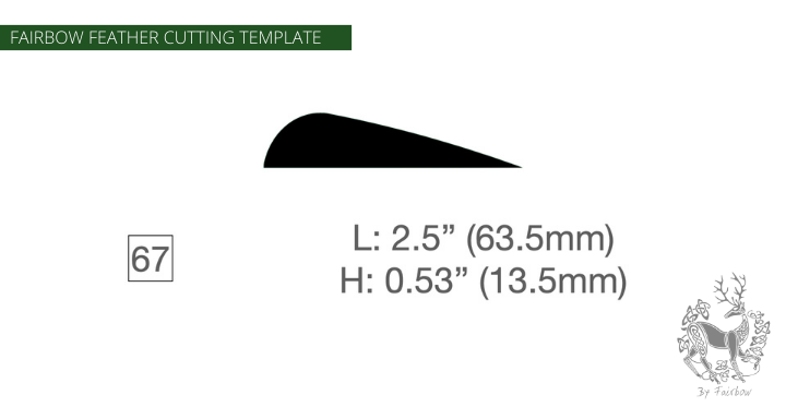 FEATHER CUTTING TEMPLATE PRE-GLUE (41-80)-Tool-Fairbow-Left wing-Parabolic 2.5" no.67-Fairbow