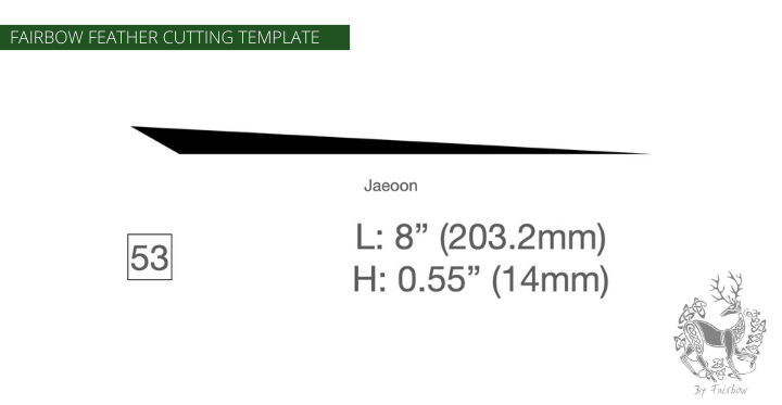 FEATHER CUTTING TEMPLATE PRE-GLUE (41-80)-Tool-Fairbow-Left wing-Trailing rear point profile 8" no.53-Fairbow