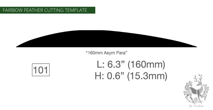 FEATHER CUTTING TEMPLATE PRE-GLUE (81-120)-Tool-Fairbow-Left wing-160 mm Asym Para no. 101-Fairbow