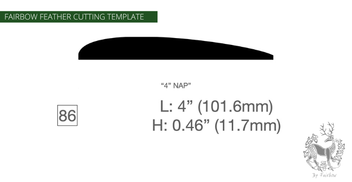 FEATHER CUTTING TEMPLATE PRE-GLUE (81-120)-Tool-Fairbow-Left wing-4 inch NAP profile,no. 86-Fairbow