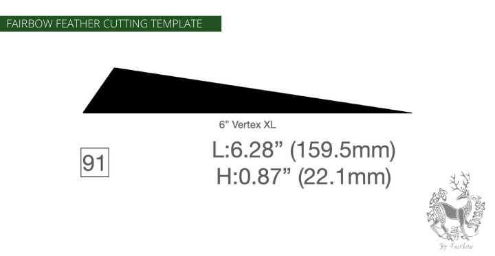 FEATHER CUTTING TEMPLATE PRE-GLUE (81-120)-Tool-Fairbow-Left wing-91 Vertex XL 6.5 inch nr 91-Fairbow