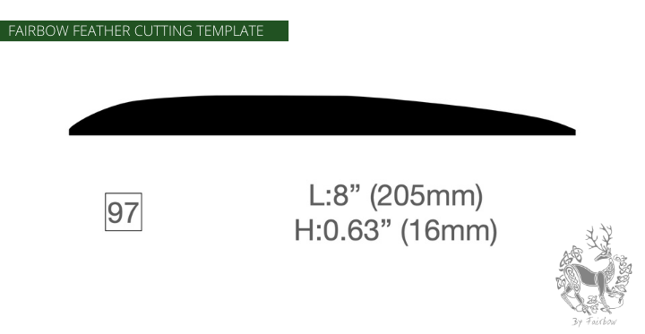 FEATHER CUTTING TEMPLATE PRE-GLUE (81-120)-Tool-Fairbow-Right wing-205 x 14 mm plus quil no. 97-Fairbow