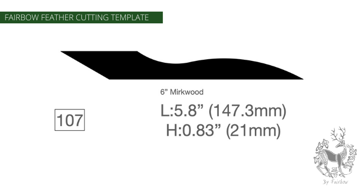 FEATHER CUTTING TEMPLATE PRE-GLUE (81-120)-Tool-Fairbow-Right wing-Mirkwood 6 inch no. 107-Fairbow