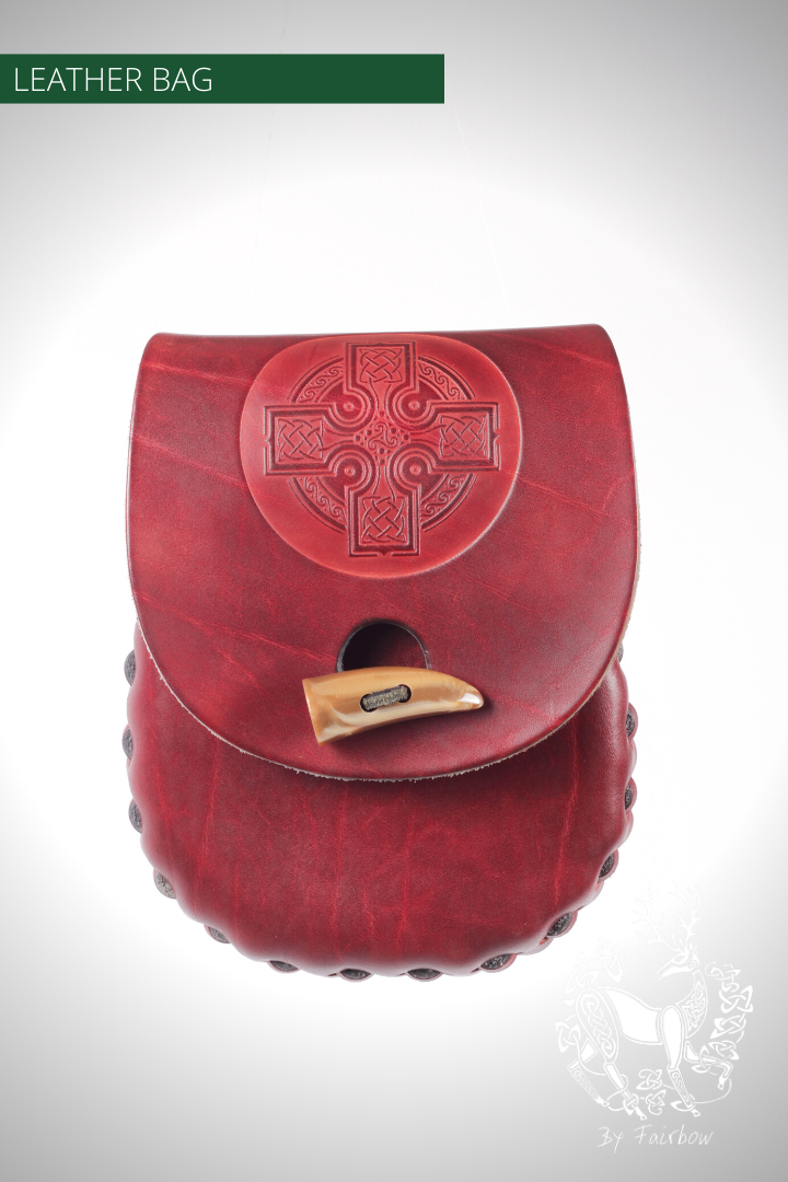 HANDCARVED LEATHER BAG, SPORRAN OR BELT MODEL WITH CELTIC DESIGN-Bag-Fairbow-Brown, bordeax burgundy-Fairbow