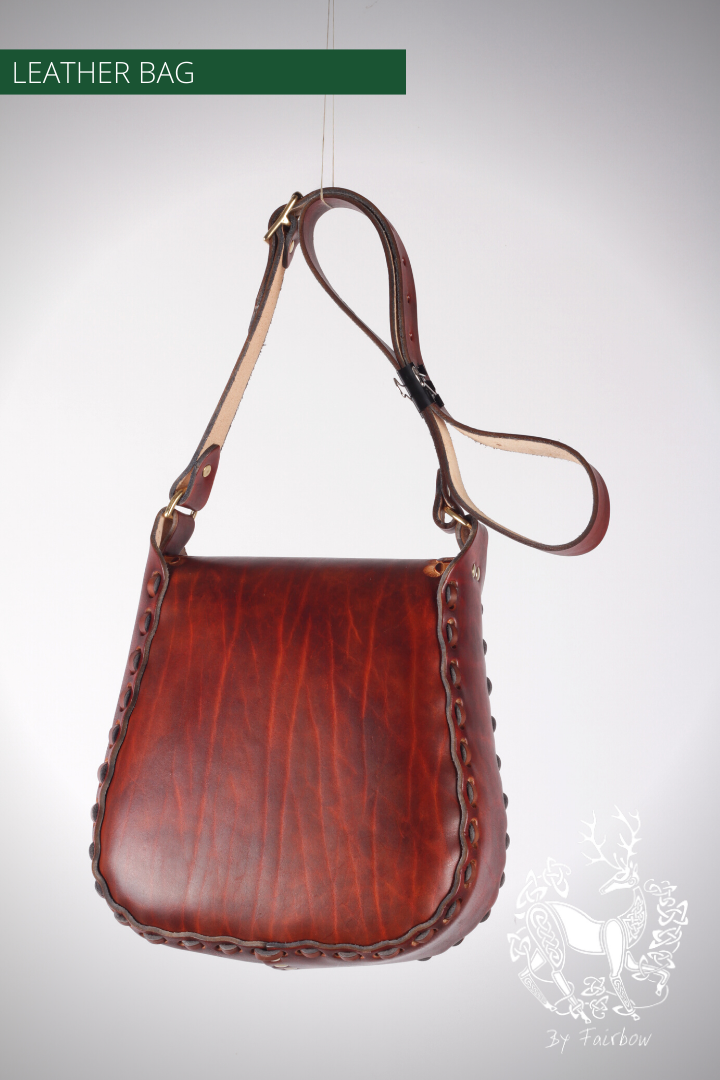 HANDCARVED LEATHER BAG WITH CELTIC CIRCLE DESIGN-Bag-Fairbow-Fairbow