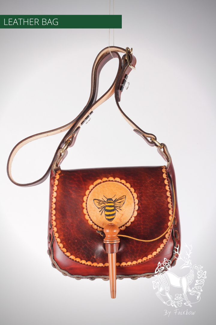 HANDCARVED LEATHER BAG WITH CELTIC DESIGN (the beekeeper)-Bag-Fairbow-Fairbow
