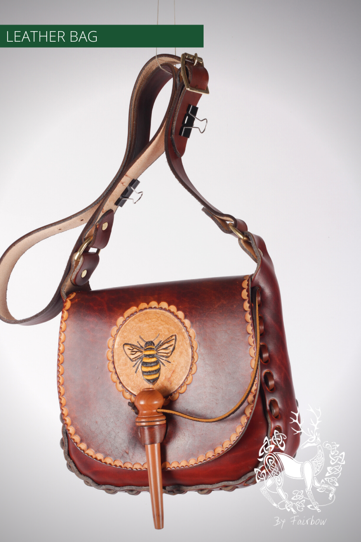 HANDCARVED LEATHER BAG WITH CELTIC DESIGN (the beekeeper)-Bag-Fairbow-Fairbow