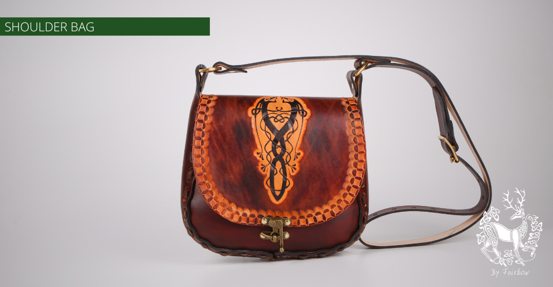 HANDCARVED LEATHER BAG WITH CELTIC DRAGON DESIGN-Bag-Fairbow-Fairbow