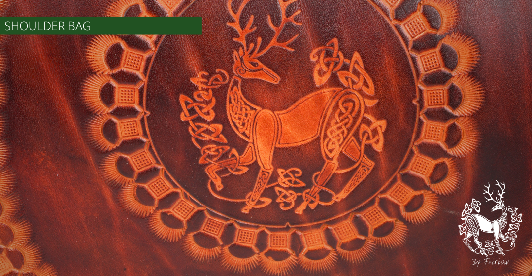 HANDCARVED LEATHER BAG WITH CELTIC STAG DESIGN-Bag-Fairbow-Fairbow