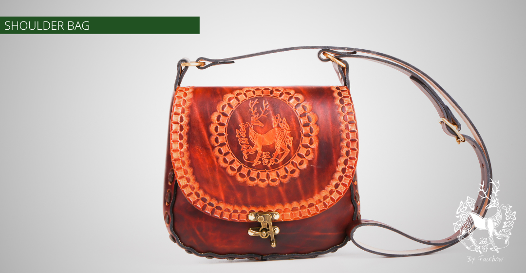 HANDCARVED LEATHER BAG WITH CELTIC STAG DESIGN-Bag-Fairbow-Fairbow