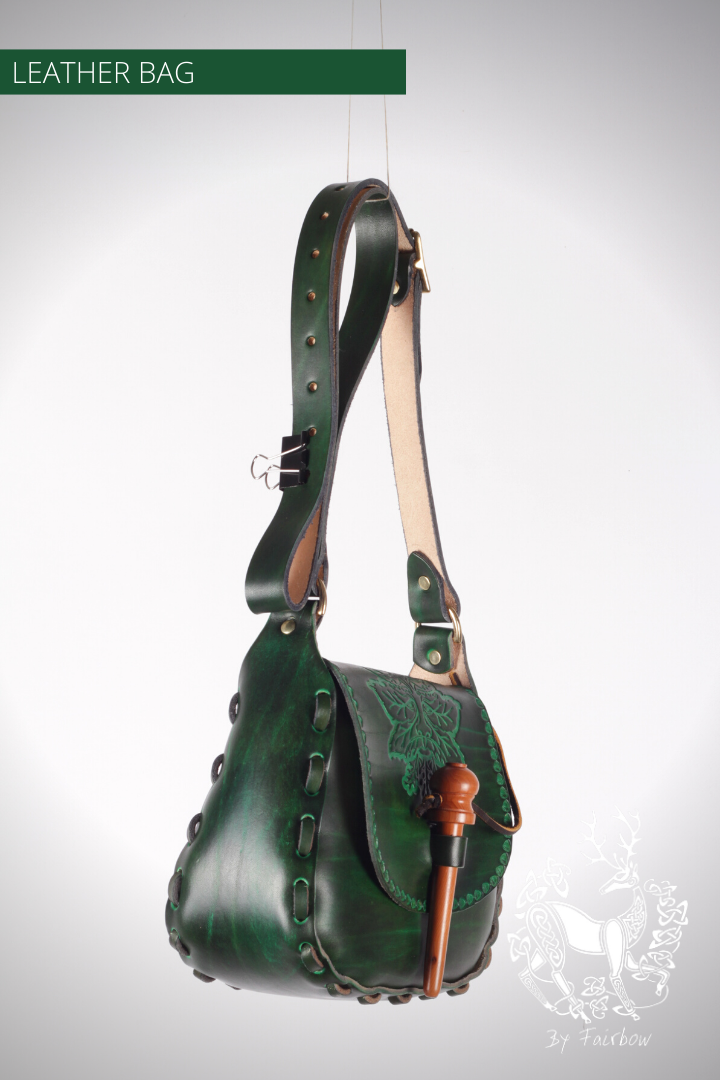 HANDCARVED LEATHER BAG WITH GREEN MAN DESIGN-Bag-Fairbow-Fairbow