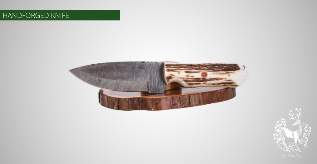 HUNTING KNIFE WITH DAMAST BLADE AND ANTLER SCALES-KNIFE-FAIRBOW-Fairbow