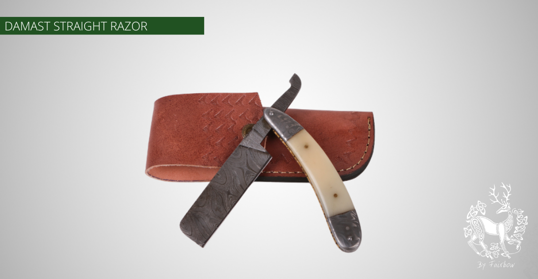 STRAIGHT RAZOR WITH ANTLER AND DAMAST SCALES-Knife-Fairbow-Fairbow