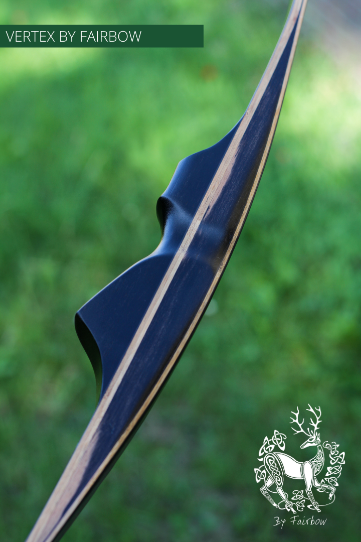 THE VERTEX BOW 68" BLACK BACKING OVER EBONY 57 LBS @ 28 INCH RH "RIVA"-Bow-Fairbow-Fairbow