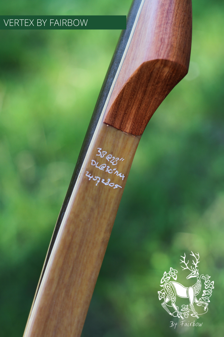 THE VERTEX BOW R-D 64" TIGERWOOD, BAMBOO-GLASS 38 LBS @ 28 INCH RH-Bow-Fairbow-Fairbow