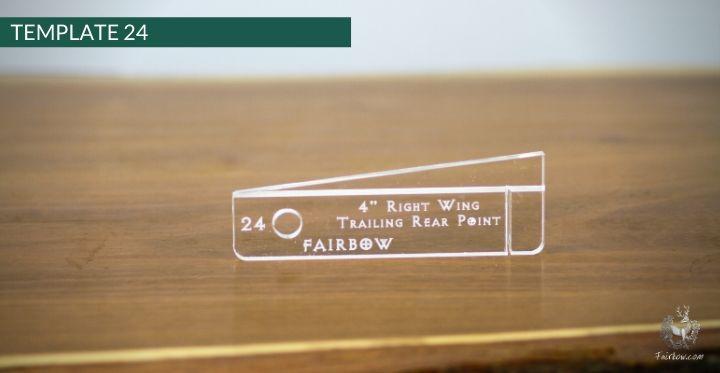 FEATHER CUTTING TEMPLATE PRE-GLUE (1-40)-Tool-Fairbow-Left wing-Trailing rear point profile 4" no.24-Fairbow