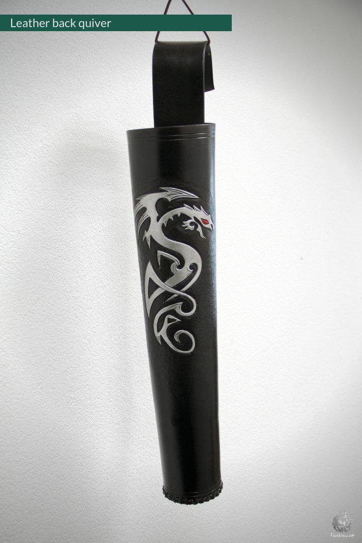 LEATHER BACK QUIVER WITH DRAGONS DESIGN-Quiver-Fairbow-Fairbow