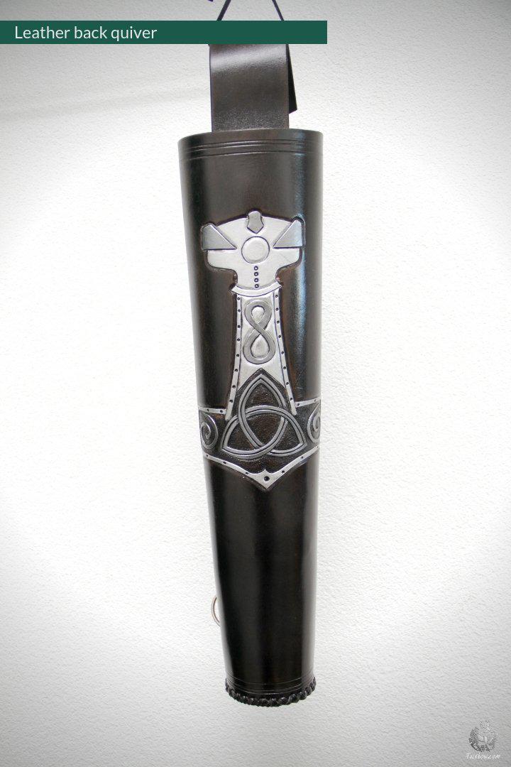 LEATHER BACK QUIVER WITH HAMMER OF THOR DESIGN-Quiver-Fairbow-Fairbow