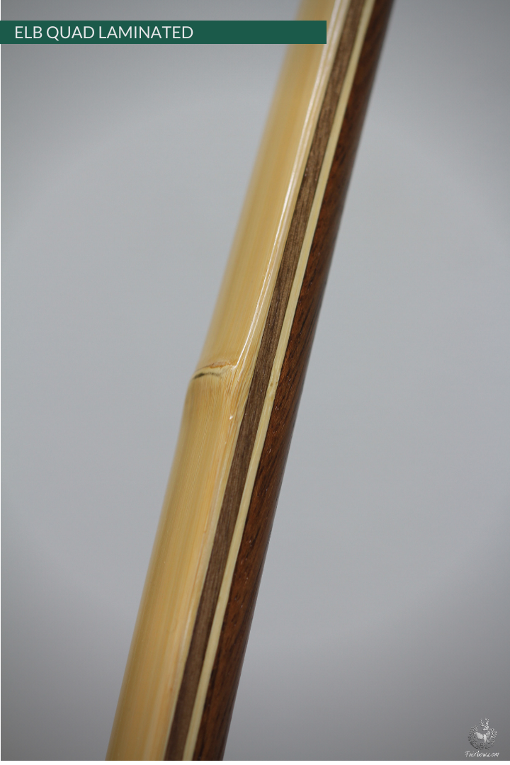 QUAD LAMINATED ENGLISH LONGBOW TIGERWOOD, SUPERCORE, WALNUT, BAMBOO 40 LBS @ 28 INCH-English Longbow-Fairbow-Fairbow