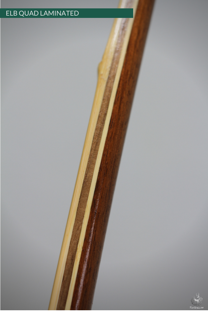 QUAD LAMINATED ENGLISH LONGBOW TIGERWOOD, SUPERCORE, WALNUT, BAMBOO 45 LBS @ 28 INCH-English Longbow-Fairbow-Fairbow