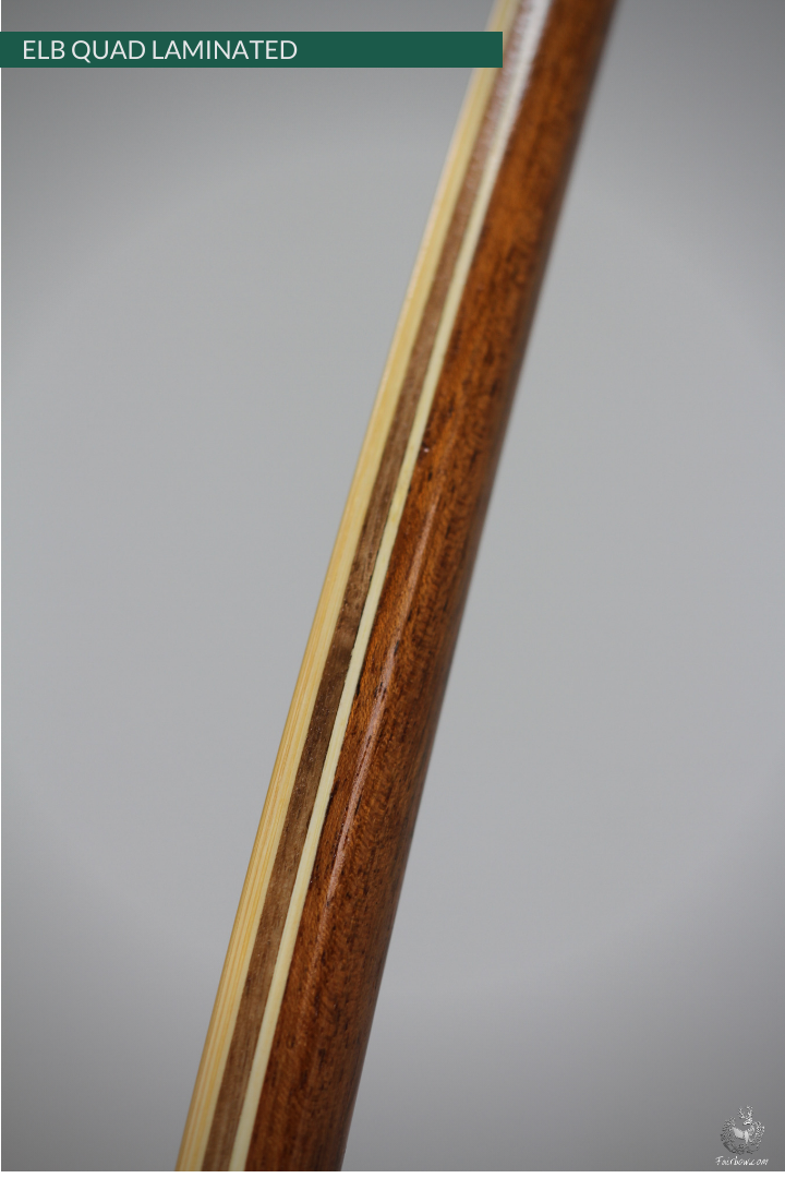 QUAD LAMINATED ENGLISH LONGBOW TIGERWOOD, SUPERCORE, WALNUT, BAMBOO 52 LBS @ 28 INCH-English Longbow-Fairbow-Fairbow