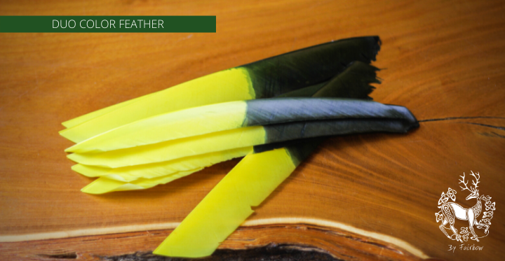 TURKEY FEATHERS DUO COLORED SOLD PER DOZEN RIGHT WING-Feathers-Fairbow-Black and Yellow-Fairbow