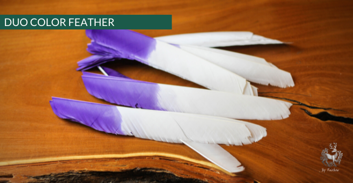 TURKEY FEATHERS DUO COLORED SOLD PER DOZEN RIGHT WING-Feathers-Fairbow-Purple 'n White-Fairbow